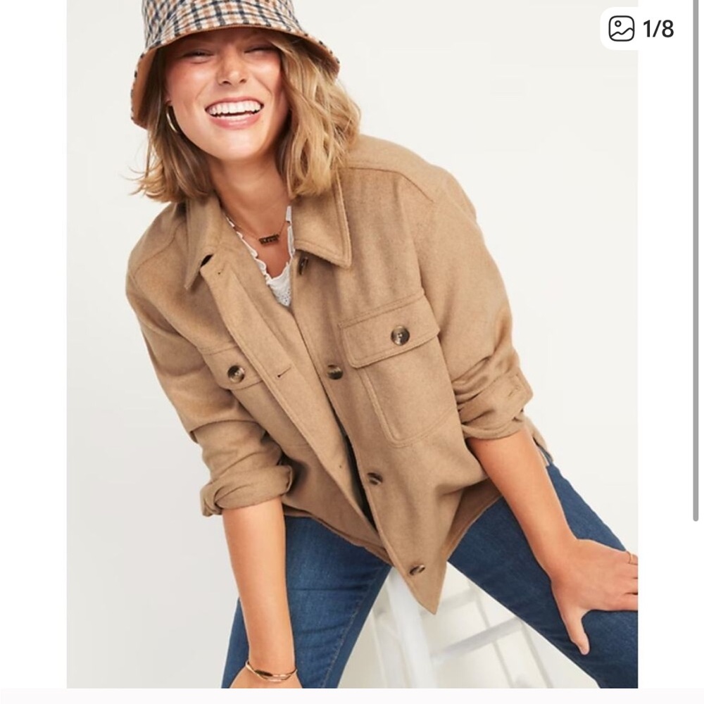 Old Navy Soft-Brushed Utility Shacket Tan Wool Blend‎ Camel Brown Size XS